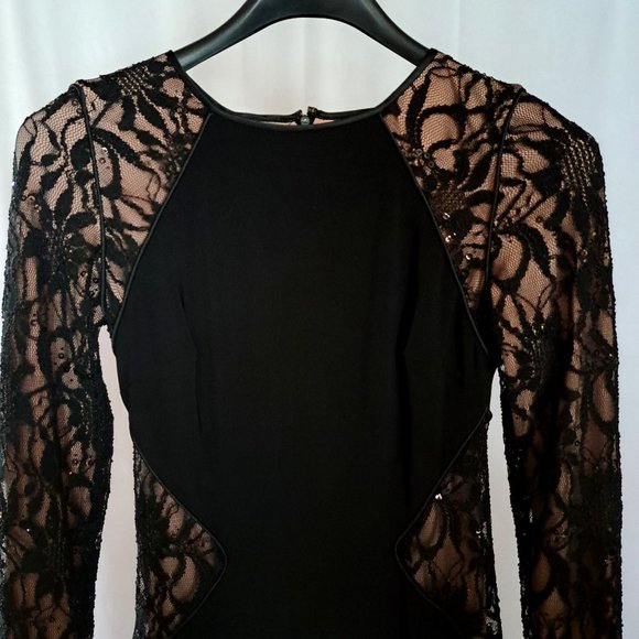LAUREN RALPH LAUREN LACE BLACK dress Sz 2 SHEATH bodycon sequin FORMAL Holidays - Picture 2 of 13